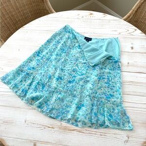 Vintage Ann Taylor 100% Silk Blue Floral Paisley Skirt Size 8